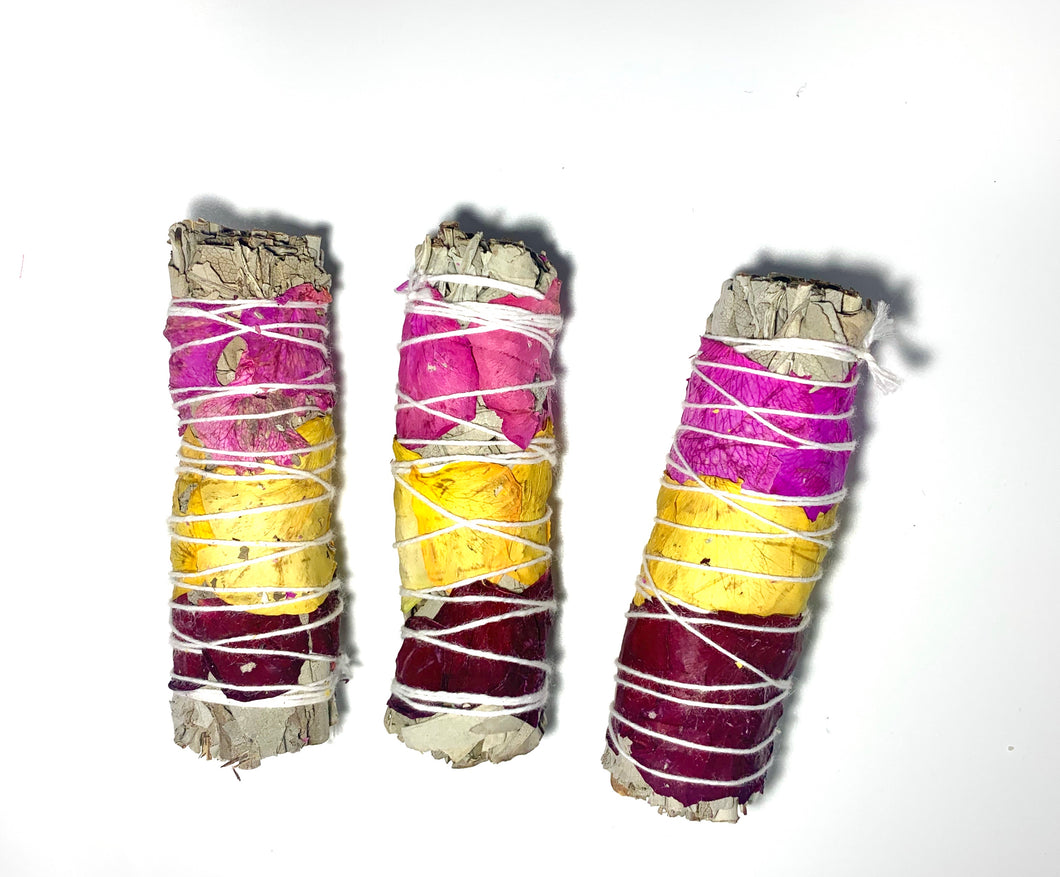 Rose Petal White Sage Smudge Sticks 3pack